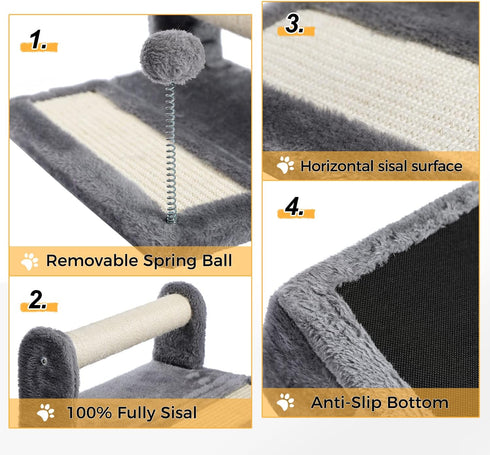 PAWZ Road Cat Scratching Post and Pad, Sisal-Covered Scratch Posts and Pads with Play Ball for Kittens