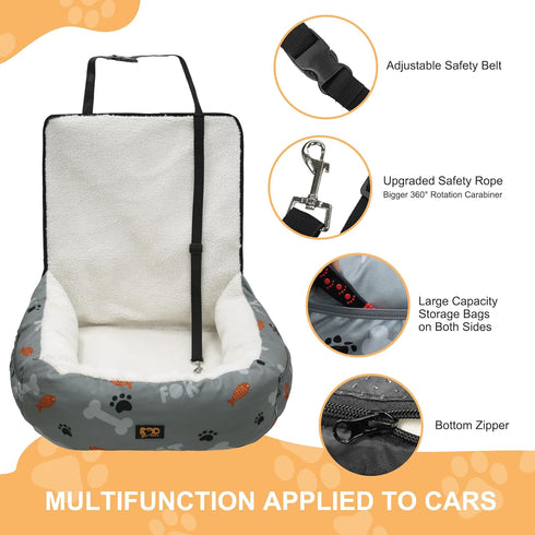 30 lbs, Dog Car Seat for Small Medium Dogs Under Fully Detachable and Washable Cat Booster Car Seats for Front & Black