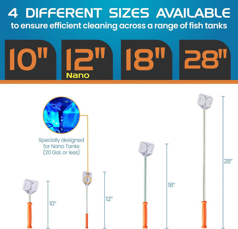 FL!PPER Platinum Aquarium Algae Scraper (12", Nano) - Glass Cleaner Tool with Serrated Blade for Fish Tanks