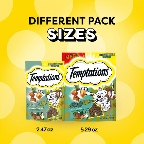 5.29 oz. Temptations Cat Treat ShakeUps, Crunchy and Soft Cat Treats, Clucky Carnival, Pouch