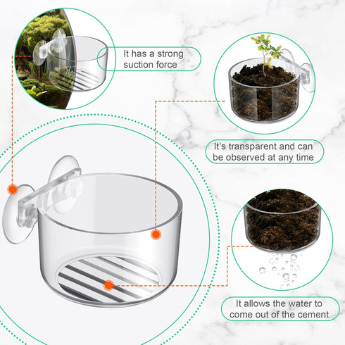 30 Pack Aquatic Plant Cups with Hole, Acrylic Pot with Suction Cups for Fish Tank Plant Holder