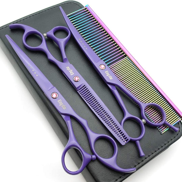 KINGSTAR 7.0in. Matt Purple Professional Pet Grooming Scissors Set,Straight & Thinning & Curved