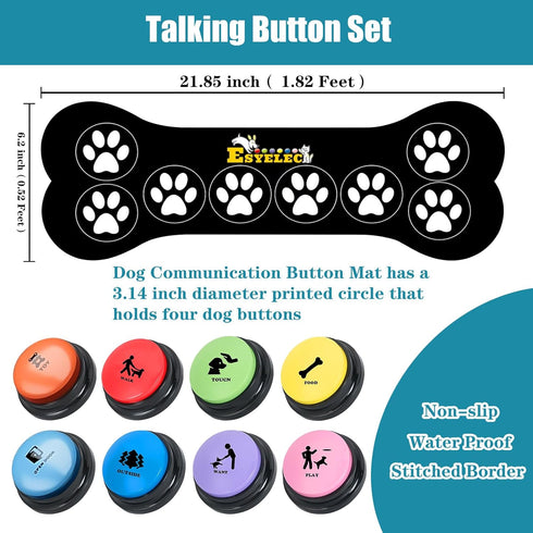 Dog Buttons for Communication, 8 Dog Talking Button Set, 30s Voice Recording, Pet Speech Training Buzzers with Stickers