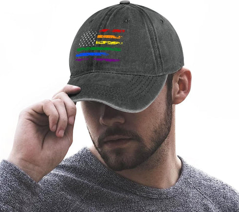 LGBT Pride Baseball Hat, Rainbow Denim Adjustable Vintage Cap, Love is Love for Men and Women