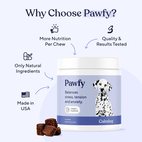 Pawfy Dogs Calming Soft Chews for Anxiety, Separation, Stress Relief, Travel, Behavioral Training, with L-Tryptophan