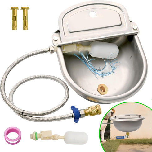 boajf Automatic Dog Water Dispenser with Drain Hole & Drain Valve, Stainless Steel