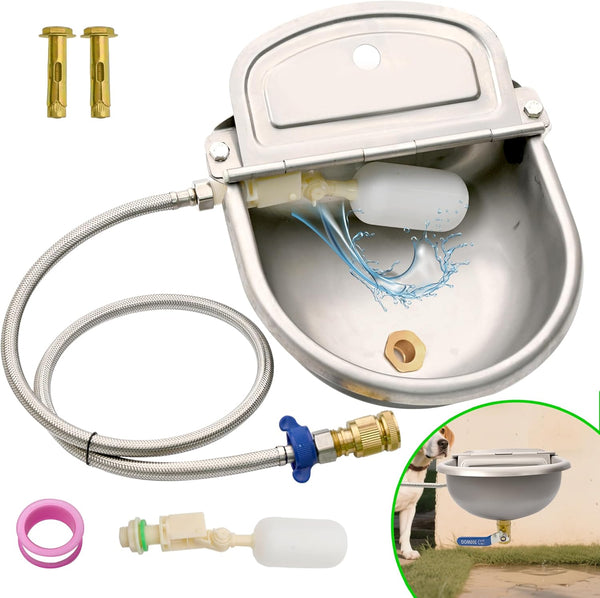 boajf Automatic Dog Water Dispenser with Drain Hole & Drain Valve, Stainless Steel
