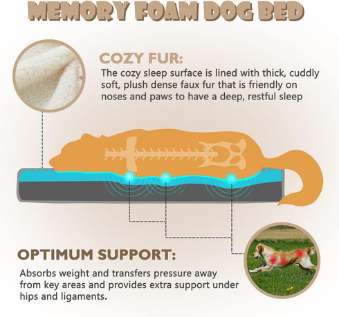 Memory Foam Large Dog Bed, Orthopedic Crate Bed with Cooling Gel Foam, Waterproof Liner, Washable Cover, Beige