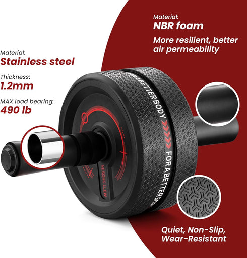 Upgraded Ab Roller Wheel. Abdominal Training Roller for Men/Women, Abdominal Wheels Widened to 3.4 ", Rubber Tread of The Abdominal Wheel Upgraded, Max Weight 490 lbs by NESOHC-LLEW