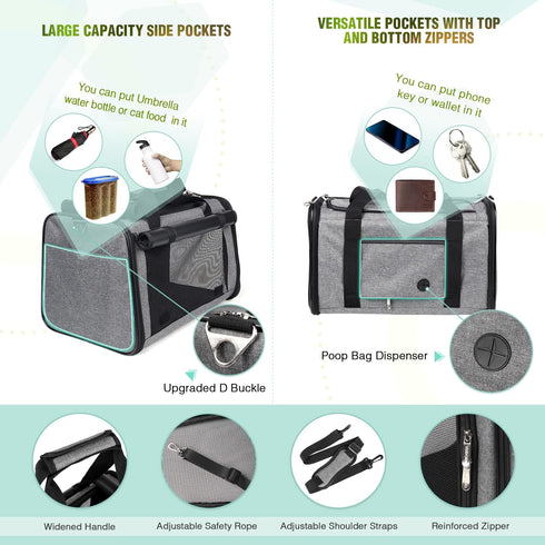 YUDODO 25 lbs Lightproof Pet Carrier - Airline Approved Soft Sided Dog Cat Travel Carrier with Reflective Mesh,