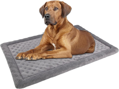Gray Memory Foam Dog Crate Pad, 48x30 Inch, Soft Flannel Washable Anti-Slip Puppy Sleeping Mat, Grey