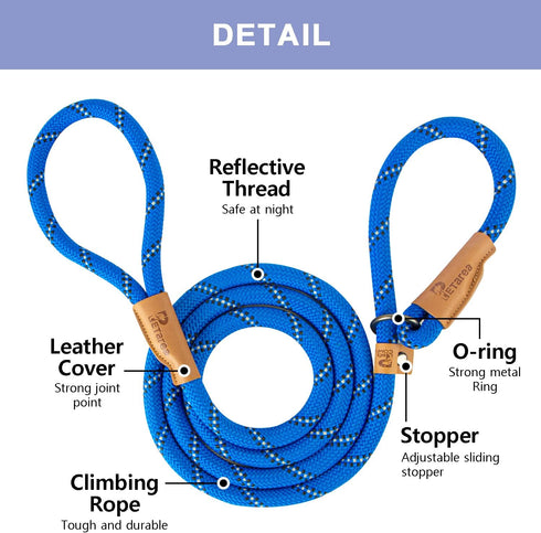 5 FT Slip Lead Dog Leash, Heavy Duty Rope for Small Medium Large Dogs, No Pull Training Lead, Blue Stripe, Medium