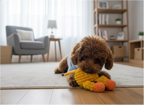 Dog Squeaky Plush Toy with Rope - Durable Stuffed Dog Toy with Built-in Squeaker, Interactive Chew Toy for Small