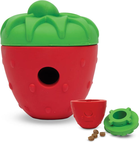 Brightkins Tough & Tumble 2 Piece Strawberry Treat Dispenser - Interactive Dog