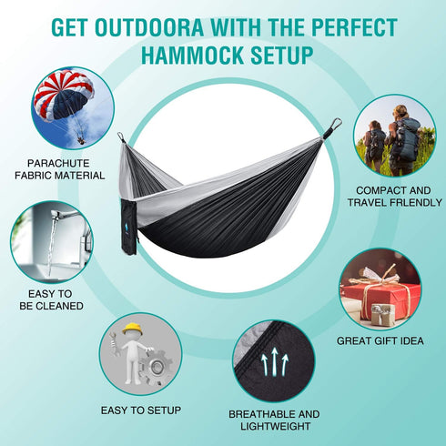 Hammock Camping, Portable Single/Double Hammocks for Outdoor Hiking, 210D Nylon Hammock Swing (Black/Gray)