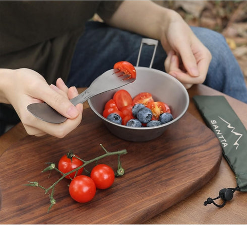 Titanium Spork - Ultra Light 2-in-1 Fork and Spoon Combo Camp Utensil with Carry Bag for Camping, Hiking, Backpacking,