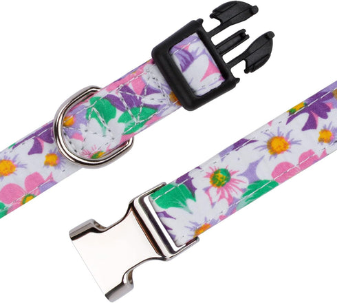 Rhea Rose Cute Floral Dog Collars with Sunflower Daisy Patterns for Girl Boy Dogs, Purple Sunflowers L