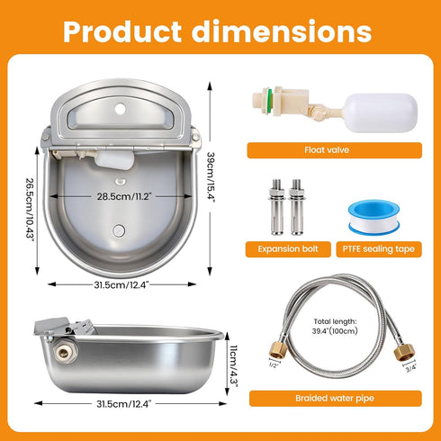 CBKKLHY 304 Large Automatic Dog Water Dispenser Outdoor, Auto Refill Water Bowl for Dogs Cats, Livestock Waterer