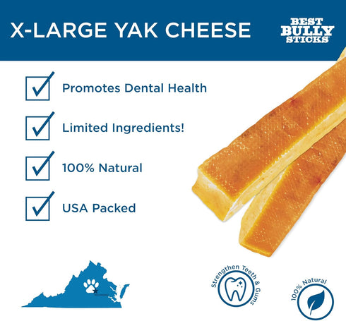 Best Bully Sticks Himalayan Yak Cheese for Dogs, X-Large 4 Pack - Natural, Lactose Free, Long Lasting Chews