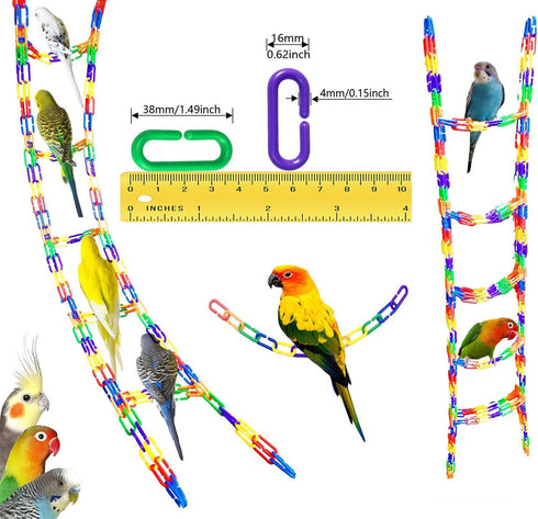 200-Piece Rainbow Plastic Chain Links & Toys, Interlocking C-Clip Bird Cage Accessories for Parakeets, Small Pets