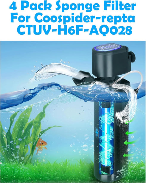 TARARIUM CTUV-H6F Aquarium Filter Sponge Replacement Filters, 4 Pack for CTUV-H6F Models
