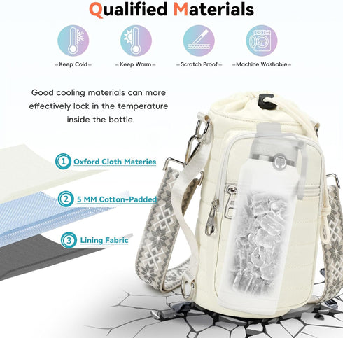 40 Water Bottle Carrier Bag with Strap, Sling Bag for Walking, Hiking, Cycling, Black, Ounces