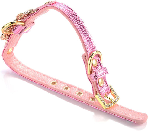 LOVPE Gold Bling Diamond Glitter Leather Fashion Collar, XS Pink for Small Dogs, Cats, Puppies, Walking Travel Gifts