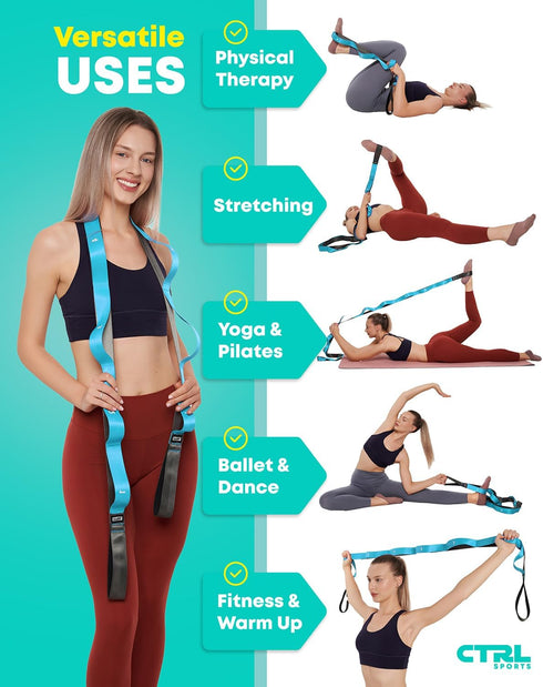 Stretching Strap with Loops, Non Elastic Stretch Band for Physical Therapy, Yoga, Exercise, Flexibility
