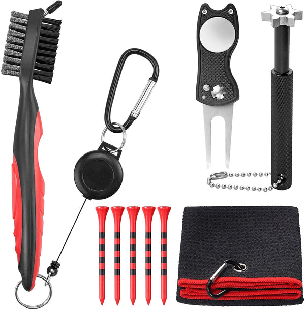 VINTEAM Golf Accessories Gift Set, Includes Towel, Club Brush, Divot Repair Tool, and Golf Tee Holder
