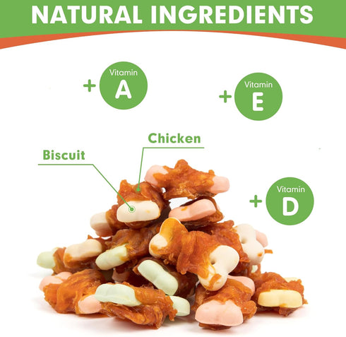 MON2SUN 10.58oz Dog Treats, Mini Chicken Wrapped Biscuits with Added Vitamins, Healthy Training Snacks for Small Medium
