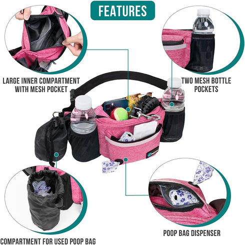 PetAmi Dog Fanny Pack, Treat Pouch for Walking and Training, Water Bottle Holder, Pink