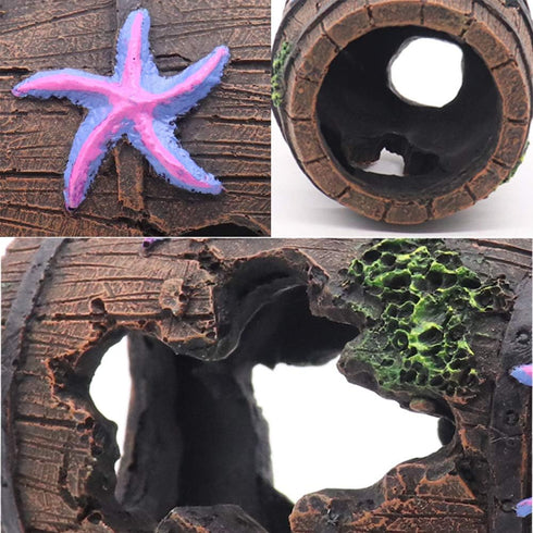 Small Broken Barrel Aquarium Decorations, 1 Piece Betta Cave Hideaway Tunnel Log for Fish Tank
