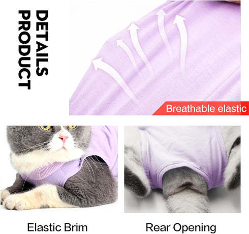 DOTON Cat Recovery Suit for Male and Female, Soft Cone Onesie Shirt Clothes for Post Surgery Neuter Licking Protection
