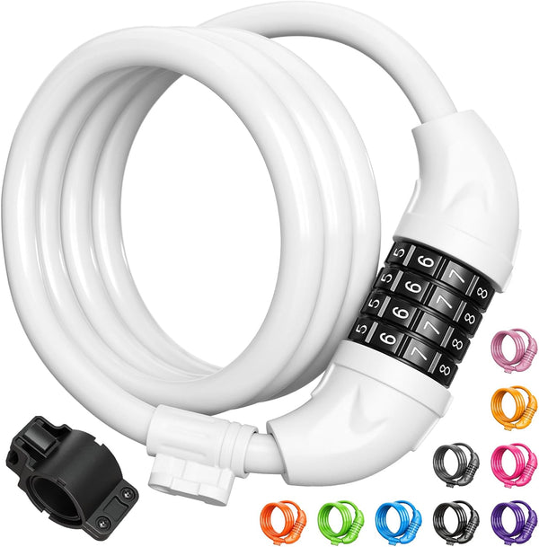 Titanker Bike Lock - 4 Feet Cable Lock 1/2 Inch Resettable Combination with Mounting Bracket for Bicycle