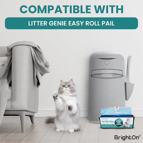 BrightOn (75 3 Litter Bag Refill Roll for Genie Easy Roll Litter Bin, Ultimate Odor Control,(Unscented) Bags /