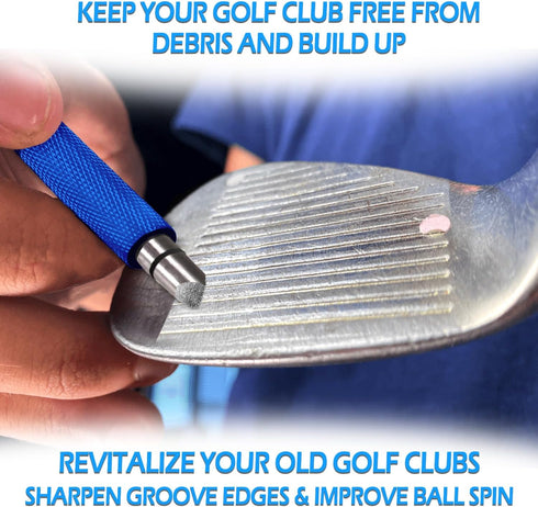 Golf Club Grove Sharpener and Cleaner, Re-Grooving and Cleaning Tool for Wedges and Irons, Optimal Backspin on Golf Ball for Precision Shots