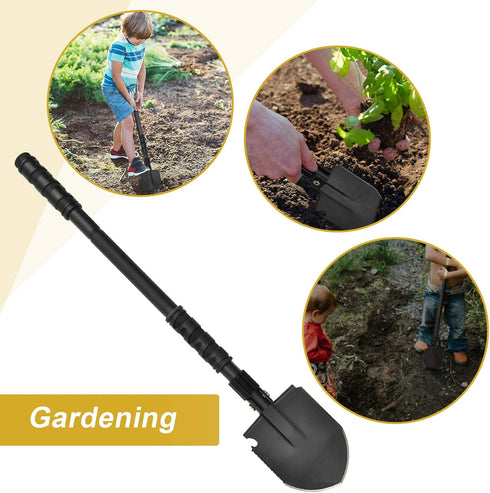 Folding Shovel (24.21'') - Camping Survival Off Road E Tool with Pickaxe, Portable Bag