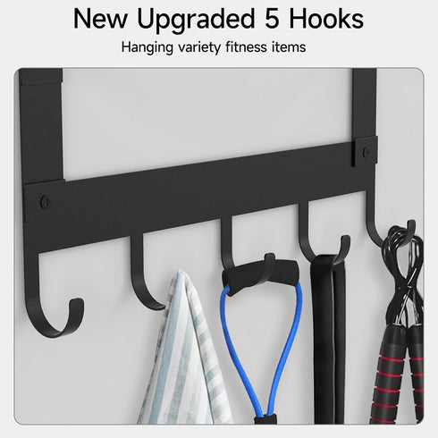 LSK Yoga Mat Holder Wall Mount, Black Storage Rack for Home Gym with 5 Hooks for Fitness Accessories