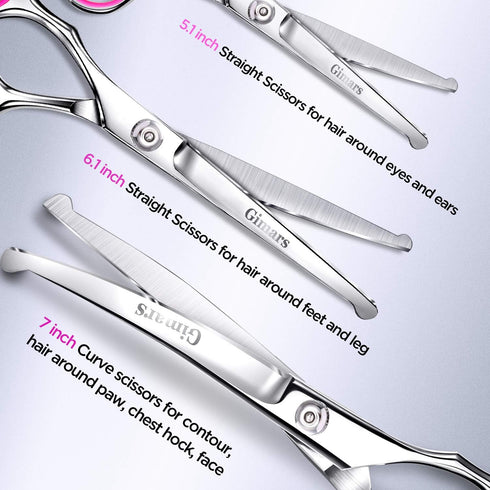 4CR 6 1 Gimars Professional Stainless Steel in Grooming Scissors for Dogs with Safety Round Tip, Heavy Duty Titanium