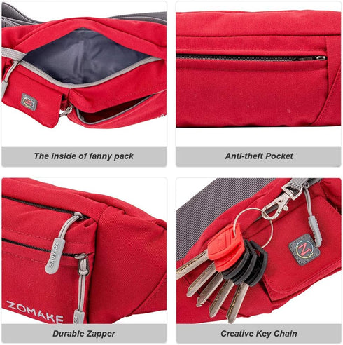 ZOMAKE Crossbody Fanny Pack for Women & Men, Small Runners Belt Bag, Adjustable Strap, Water Resistant Waist Bag