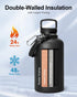 Trebo 64oz Half Gallon Water Bottle - Insulated Double Wall Stainless Steel Sports Flask with Paracord Handle, Black