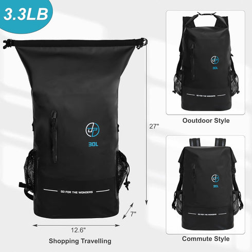 UPWELL 30L Waterproof Dry Bag Backpack for Boating, Hiking, Camping, Kayaking, Swimming, Floating, Submersible