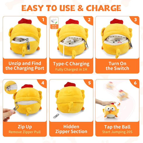 1.5H Interactive Dog Toy Ball, Upgrade Automatic Jump Plush Toy with Removable Zipper for Small Large Dogs