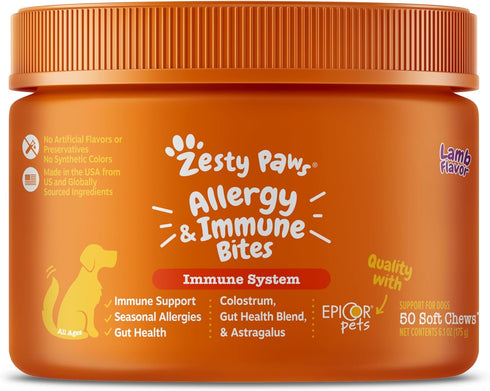 Zesty Paws Dog Allergy Relief - Anti Itch Supplement with Omega 3 Probiotics for Dogs - 50 Count Soft Chews