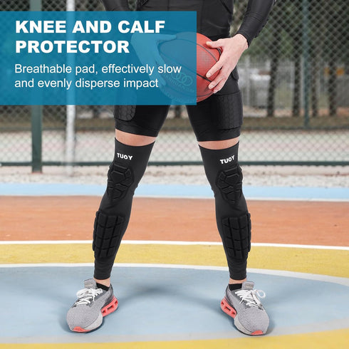 Padded Knee & Shin Guards, Compression Leg Sleeve Knee Brace for Youth Adult Football Basketball Soccer