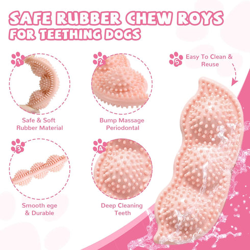 Puppy Toys, 6 Pack Teething Chew Toys for Small Breed, Cute Pink Soft Rubber Durable Dog Toys Set