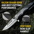 Safety Lock Pocket Knife, Spring Assisted 3.4-inch Sharp Blade, Folding Tactical Black Knife with Aluminum Handle,