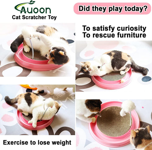 3 1 AUOON Cat Scratcher Toy with Ball Track - in Interactive Cat Toy, Cat Scratch Pad with Cat Ball Toy and Plush Cat