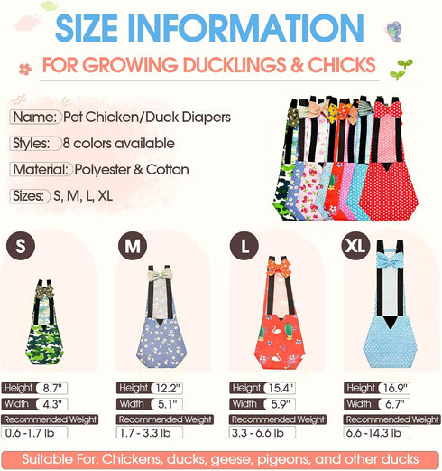 QBLEEV Duck Diapers for Pet Ducks & Chickens, Reusable Chicken Diaper for Indoor Poultry, Waterproof Breathable Baby