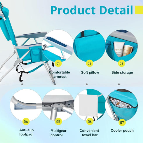 300lbs Folding Beach Chair for Adults, Outdoor Portable Lawn Chair Camping Chair,High Back Beach Chairs with Hard